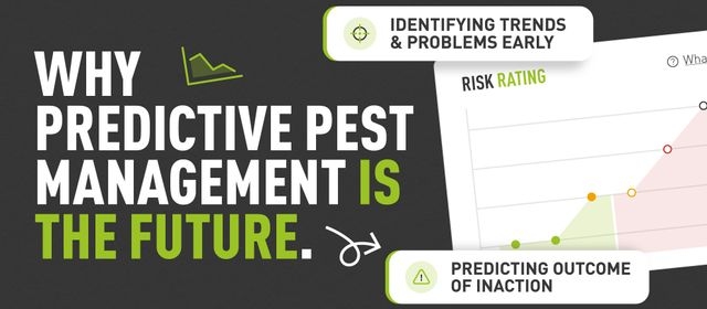 Decorative graphic of a pest risk graph displaying a prediction of rising risk, and text which says "Why Predictive Pest Management Is The Future"